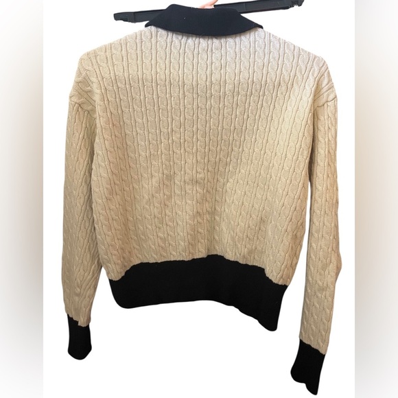 Marled Cream and Black Long Sleeve Cable Knit Cardigan Medium - Picture 5 of 6